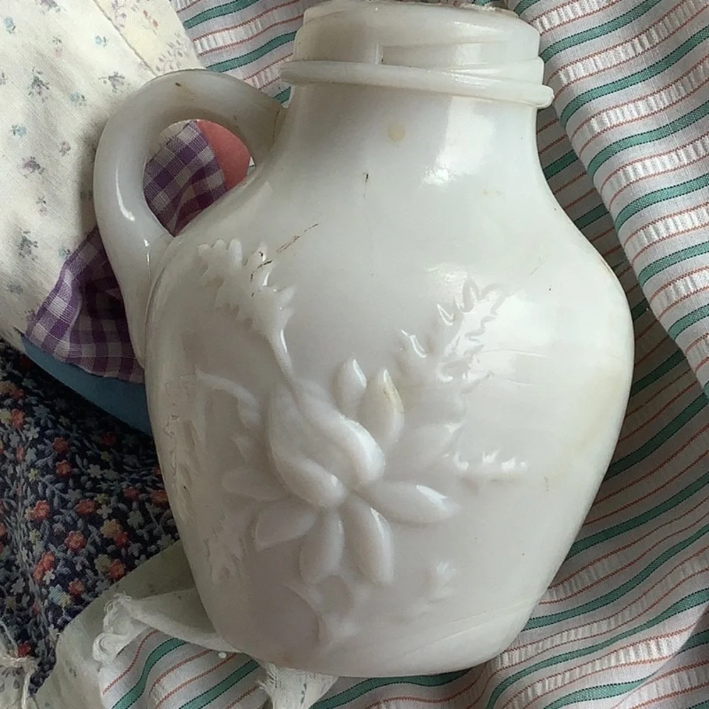 Vintage 2 Piece Bundle White Milk Glass Creamer Syrup